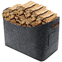 Cesta para Leña- Bolsa de Fieltro con Asa Ideal para Guardar Juguetes- Madera- Artículo de Compra- Periódicos (Gris…